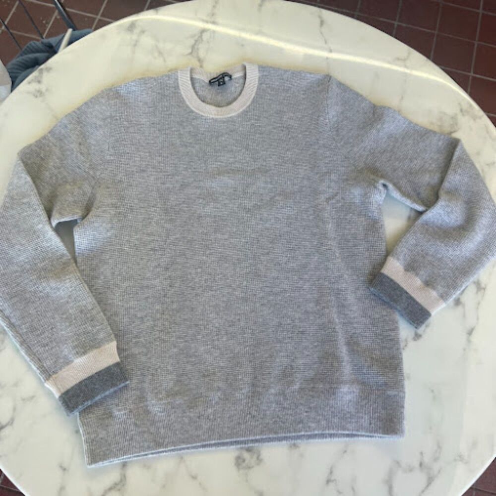 James Perse Contrast Trim 100% Baby Cashmere 2 Heather Gray Pearl Crew Sweater
